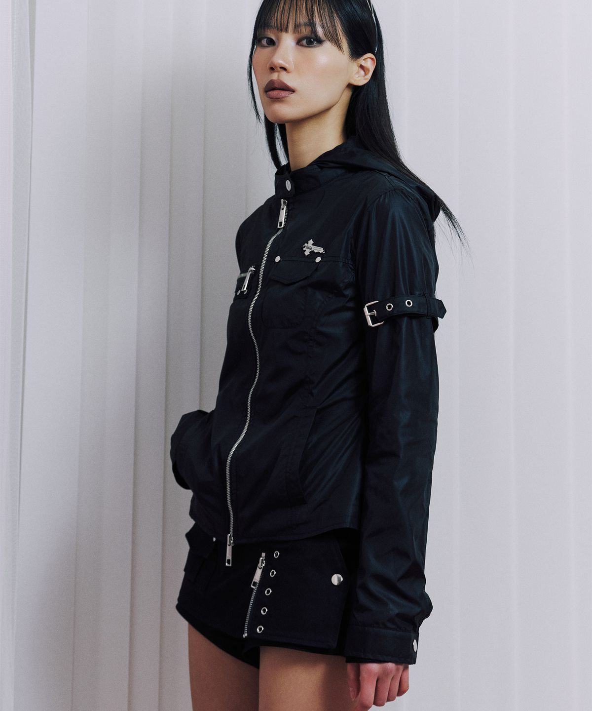 일리오(ILLIO) Black Biker windbreaker jacket -S-