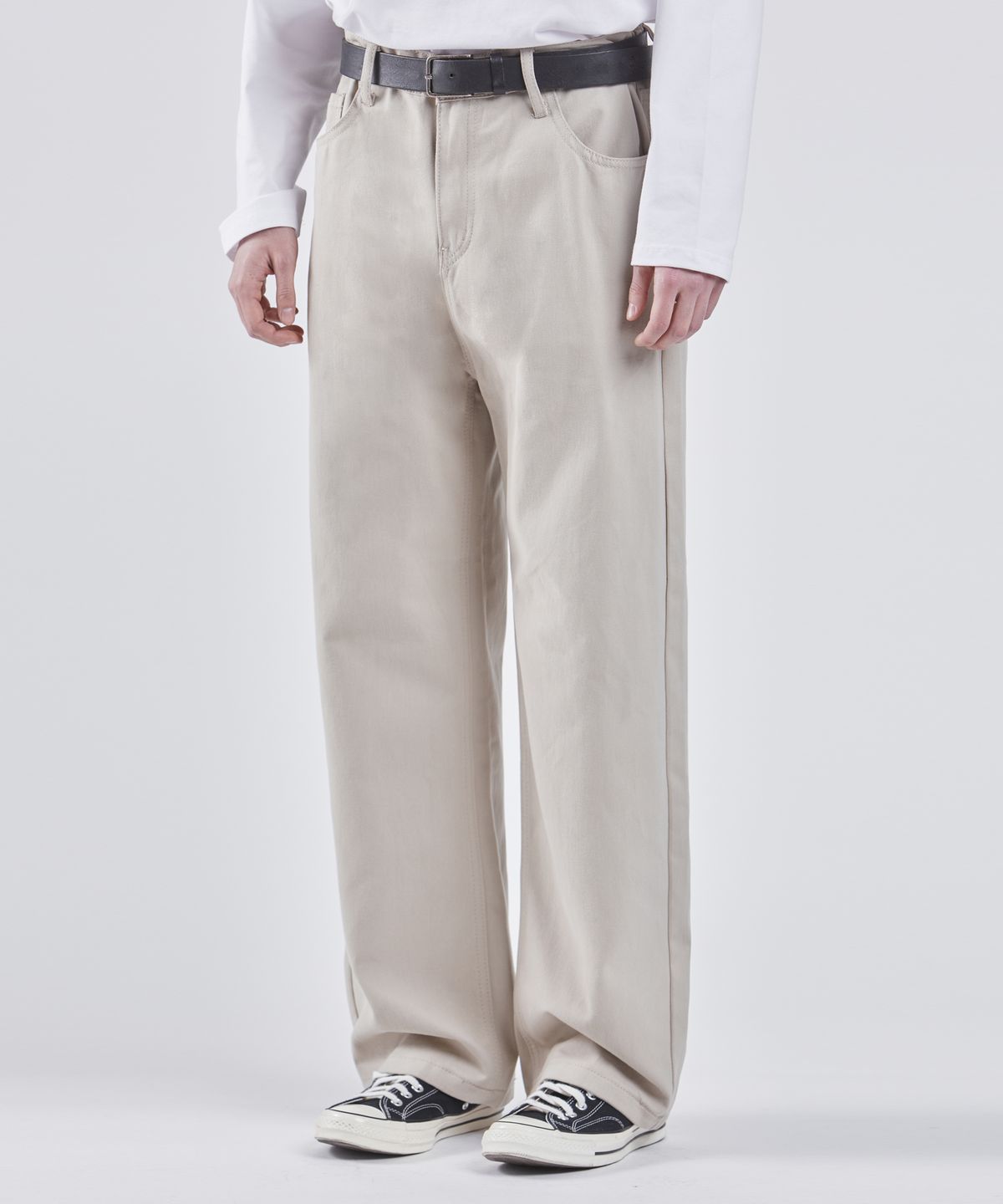 브이투(VTWO) 워시드 와이드 코튼 팬츠 (BEIGE)
