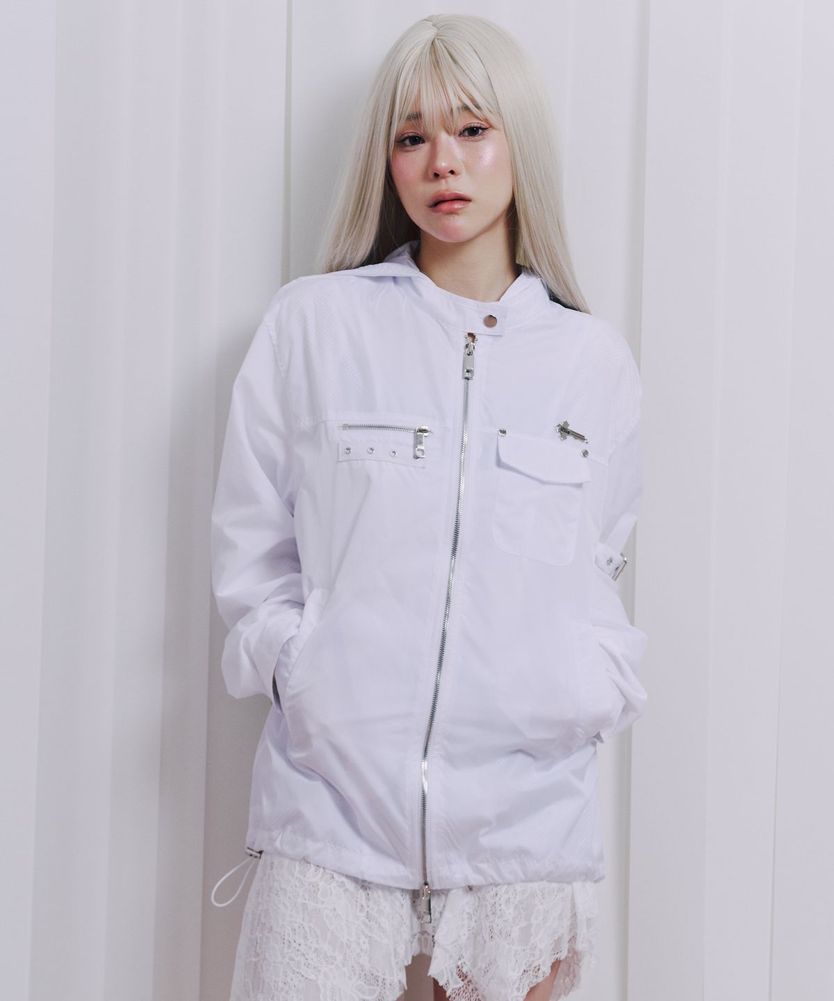 일리오(ILLIO) White Biker windbreaker jacket -M-