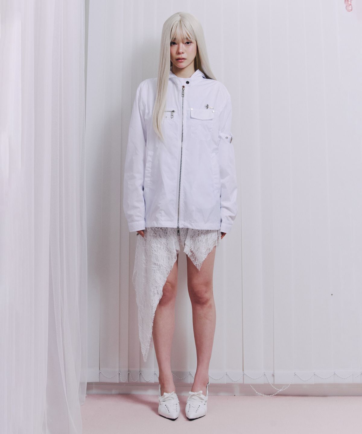 일리오(ILLIO) White Biker windbreaker jacket -M-