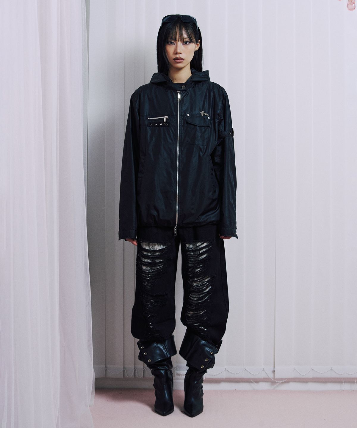 일리오(ILLIO) Black Biker windbreaker jacket -M-