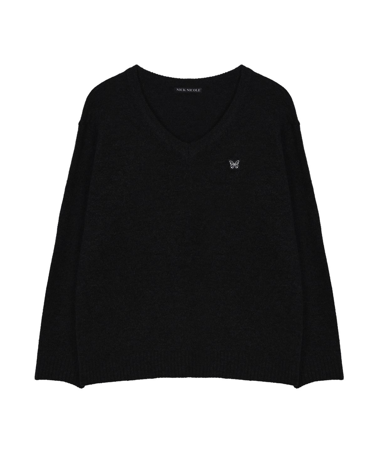 닉앤니콜(NICK&NICOLE) BUTTERFLY PATCH V-NECK KNIT_BLACK