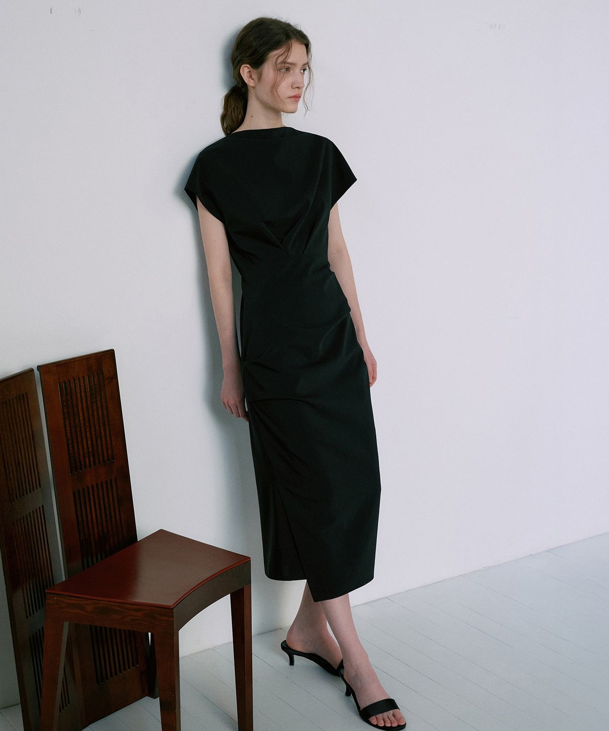 라메레이(LAMEREI) Cap Sleeve Boat-Neck Dress[LMBFSPDR806]-Black