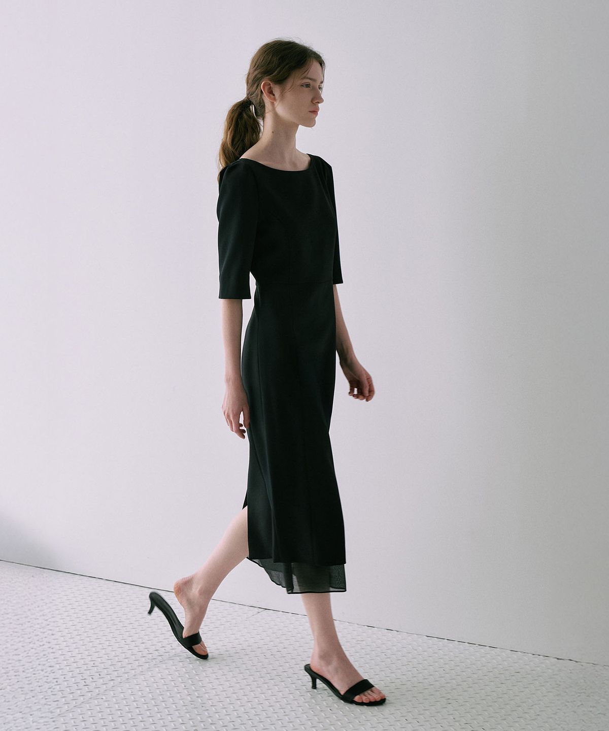 라메레이(LAMEREI) Classic Boat-Neck Dress[LMBFSPDR809]-Black