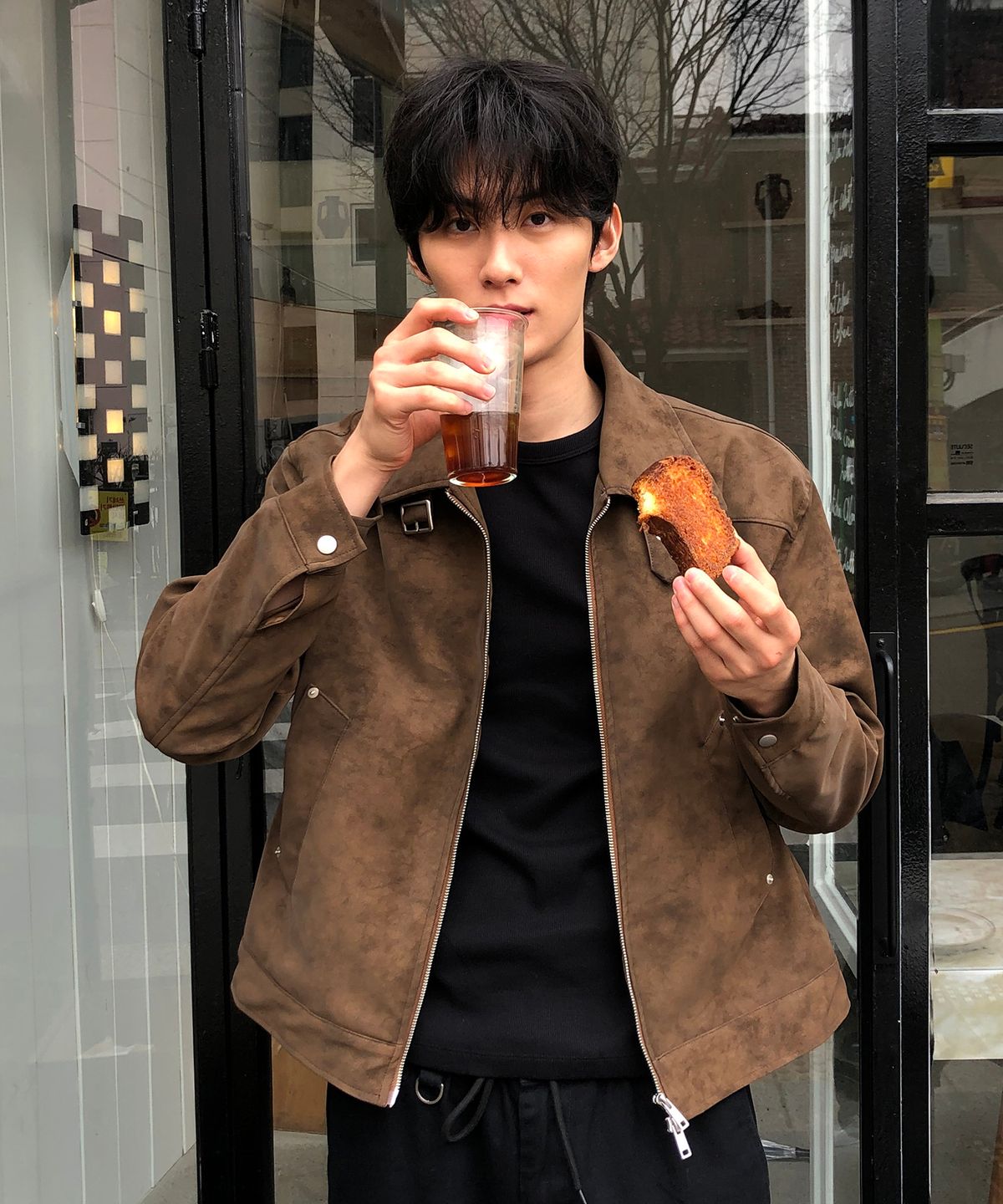 데이(THEY) 버클 스웨이드 레더 카라 자켓_BROWN