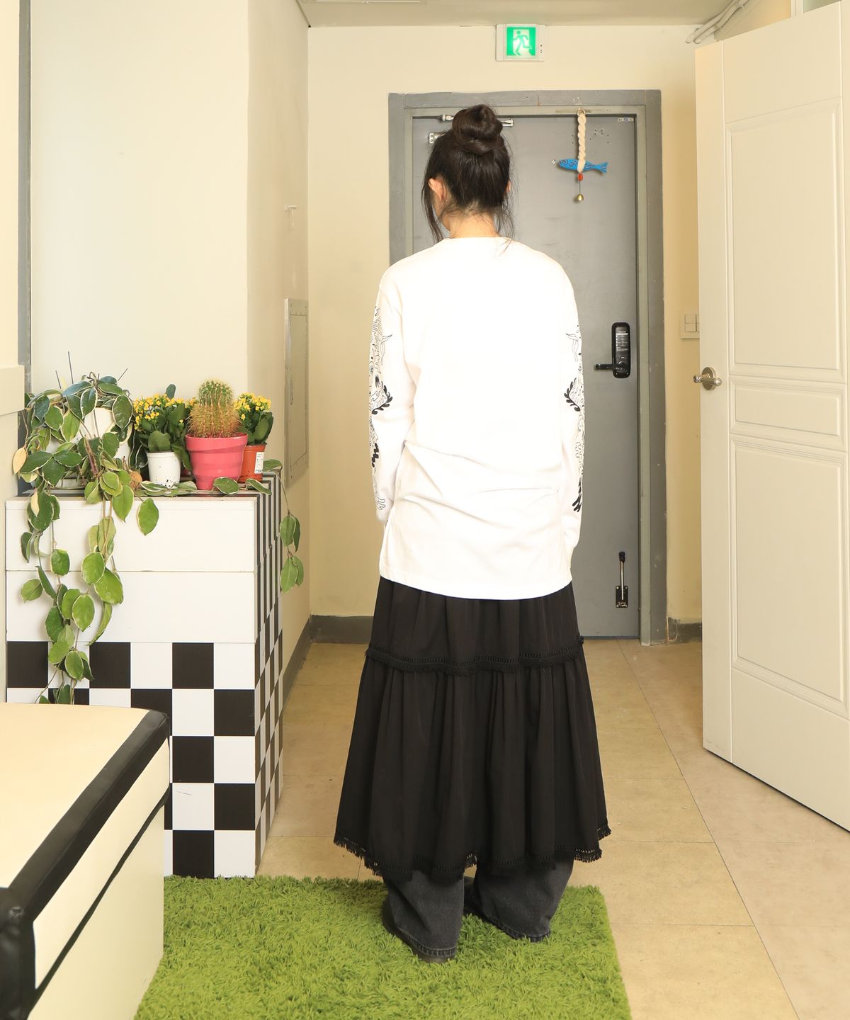 몽키플라워(Monkey Flower) 술 장식 3단 훌 롱스커트/MS6WSK02F_BLACK