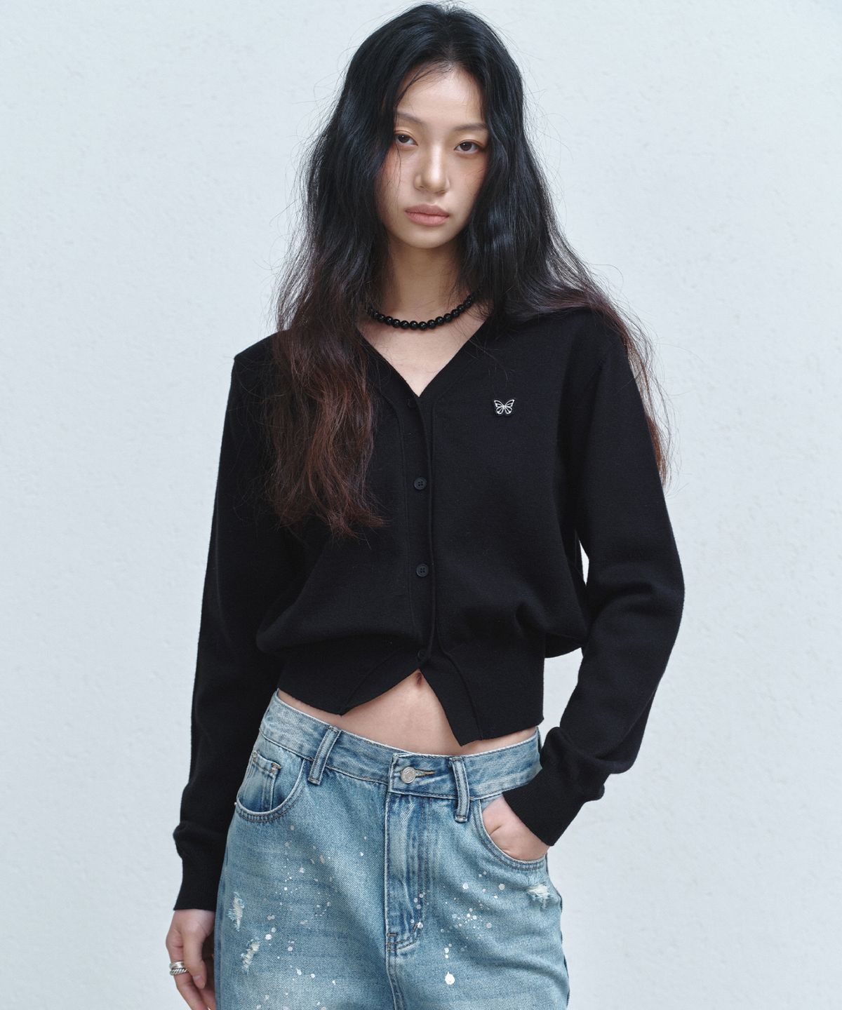 닉앤니콜(NICK&NICOLE) BUTTERFLY PATCH V-NECK CARDIGAN_5 COLOR