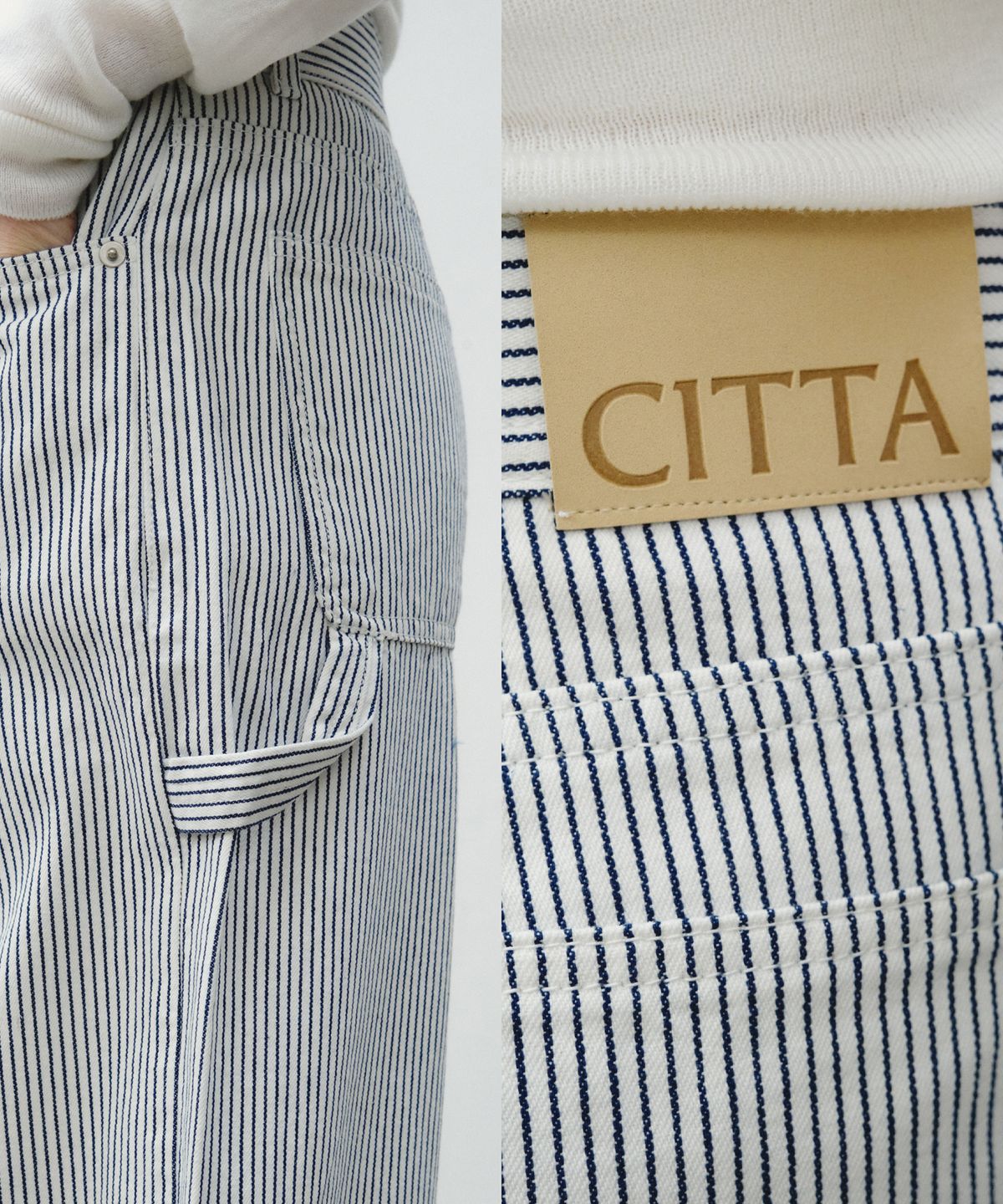 씨타(CITTA) Daily Striped Wide Carpenter Pants_CTB566(White)