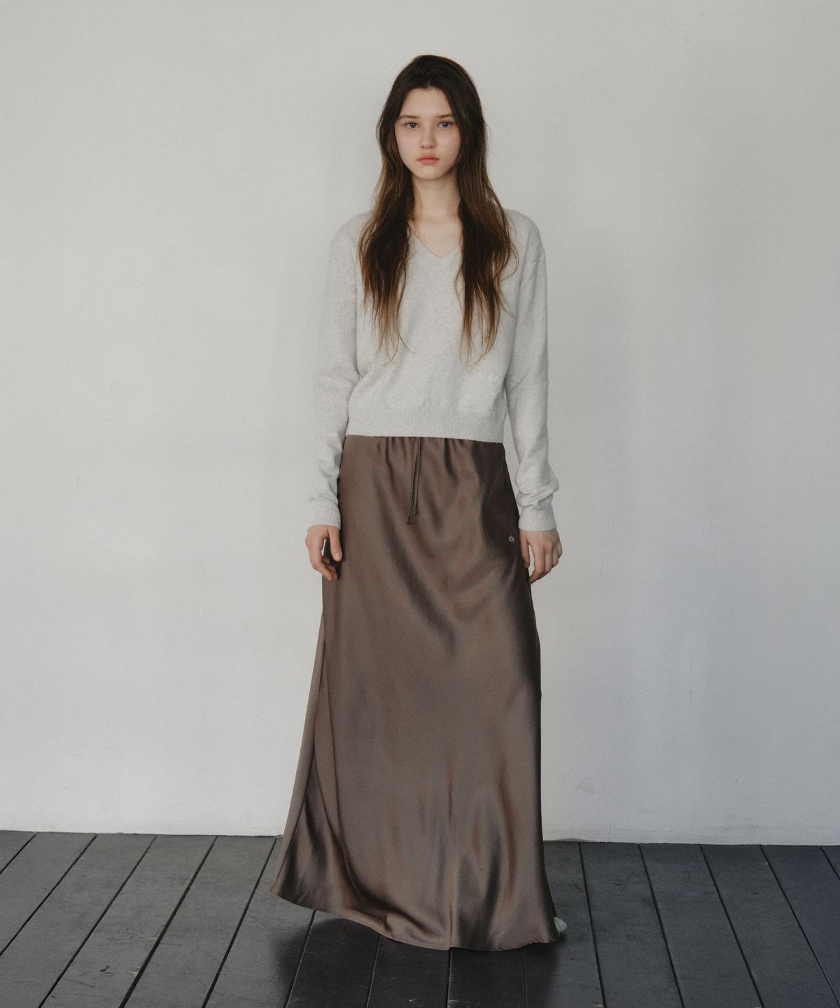 씨타(CITTA) Relaxed Satin Maxi Skirt_CTS624(Brown)