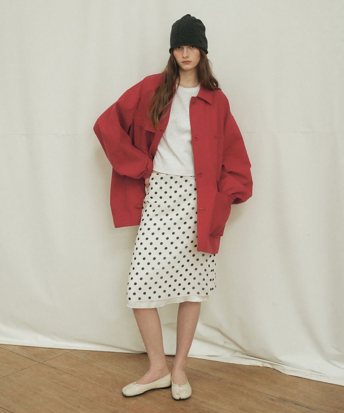 씨타(CITTA) Layered Dot Midi Skirt_CTS626(White)