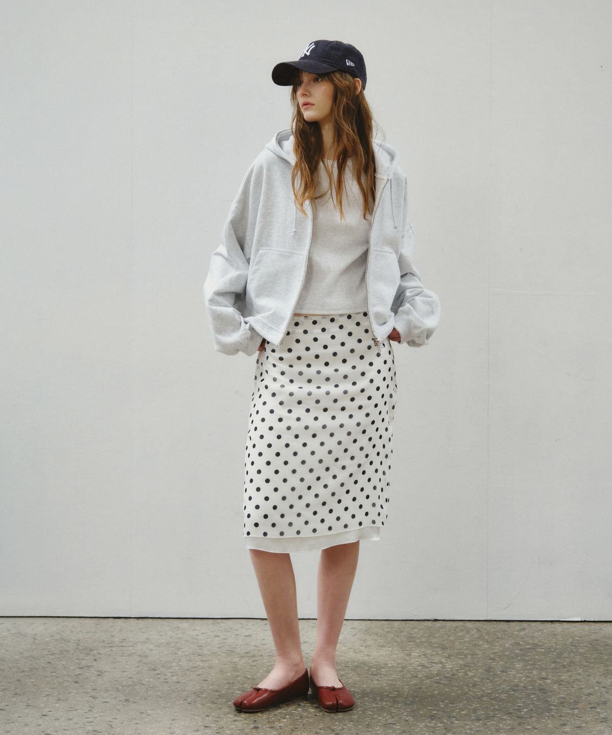 씨타(CITTA) Layered Dot Midi Skirt_CTS626(White)