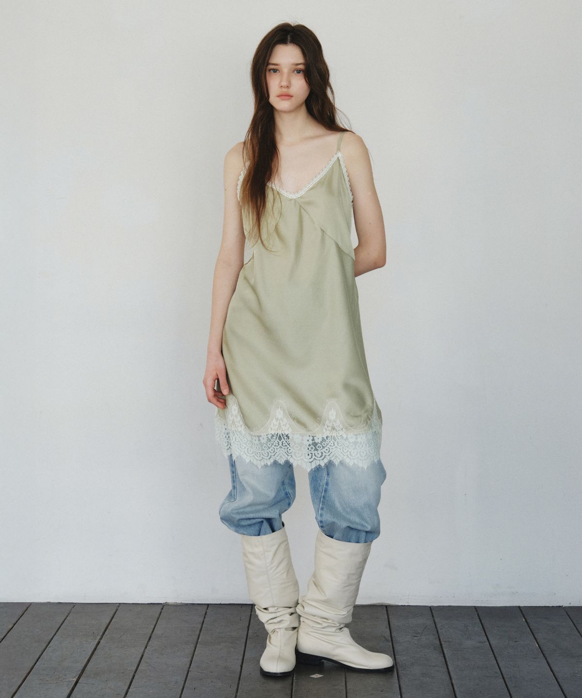 씨타(CITTA) Satin Layered Lace Slip Dress_CTOP714(Green)