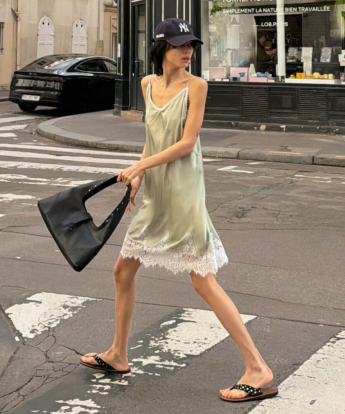 씨타(CITTA) Satin Layered Lace Slip Dress_CTOP714(Green)