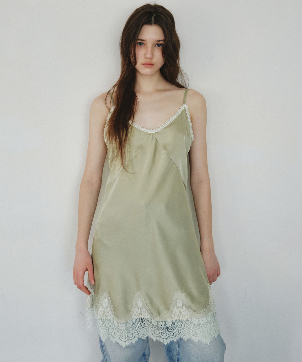 씨타(CITTA) Satin Layered Lace Slip Dress_CTOP714(Green)