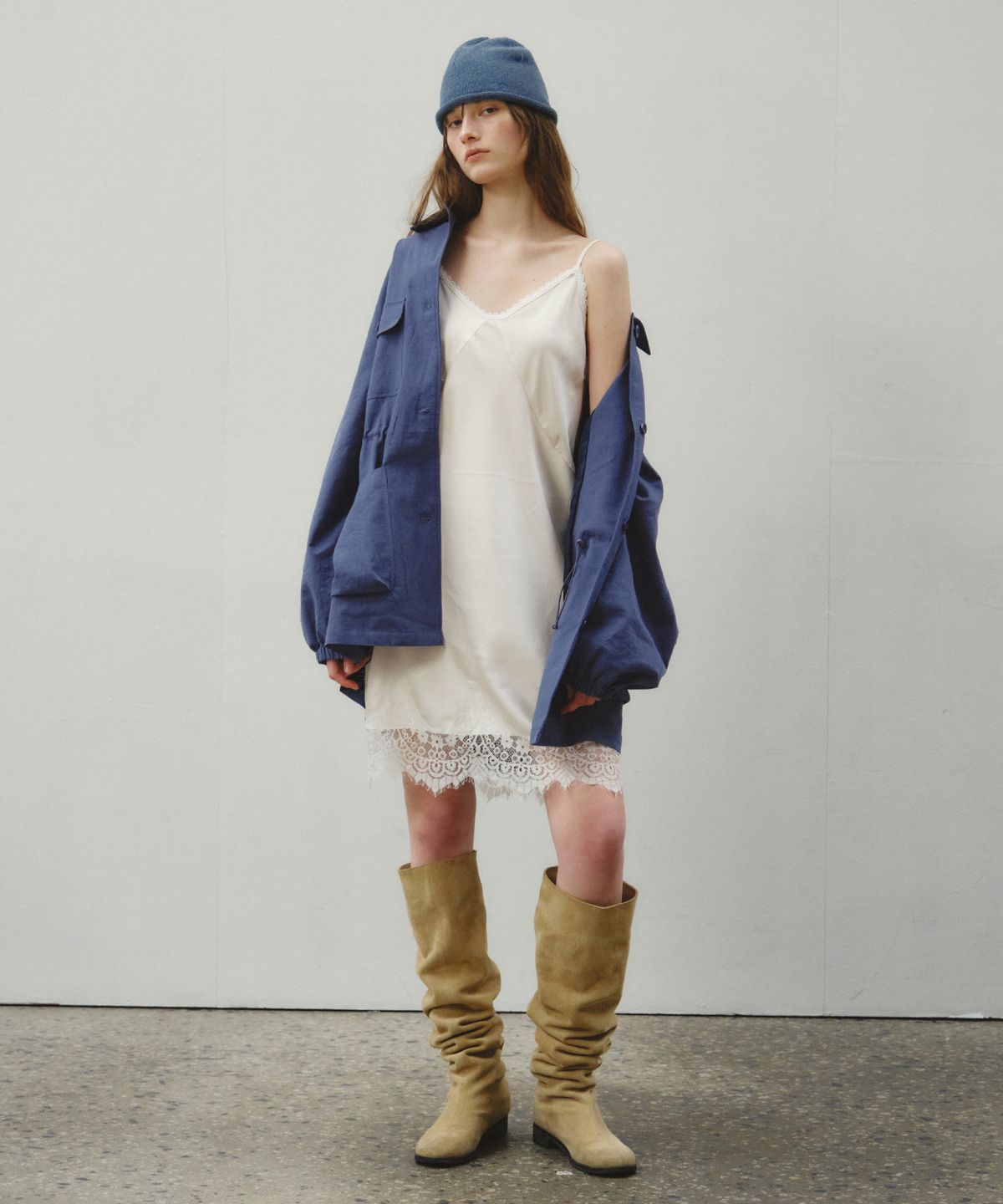 씨타(CITTA) Satin Layered Lace Slip Dress_CTOP714(White)