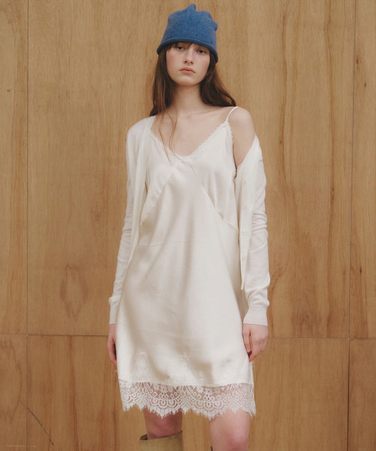 씨타(CITTA) Satin Layered Lace Slip Dress_CTOP714(White)