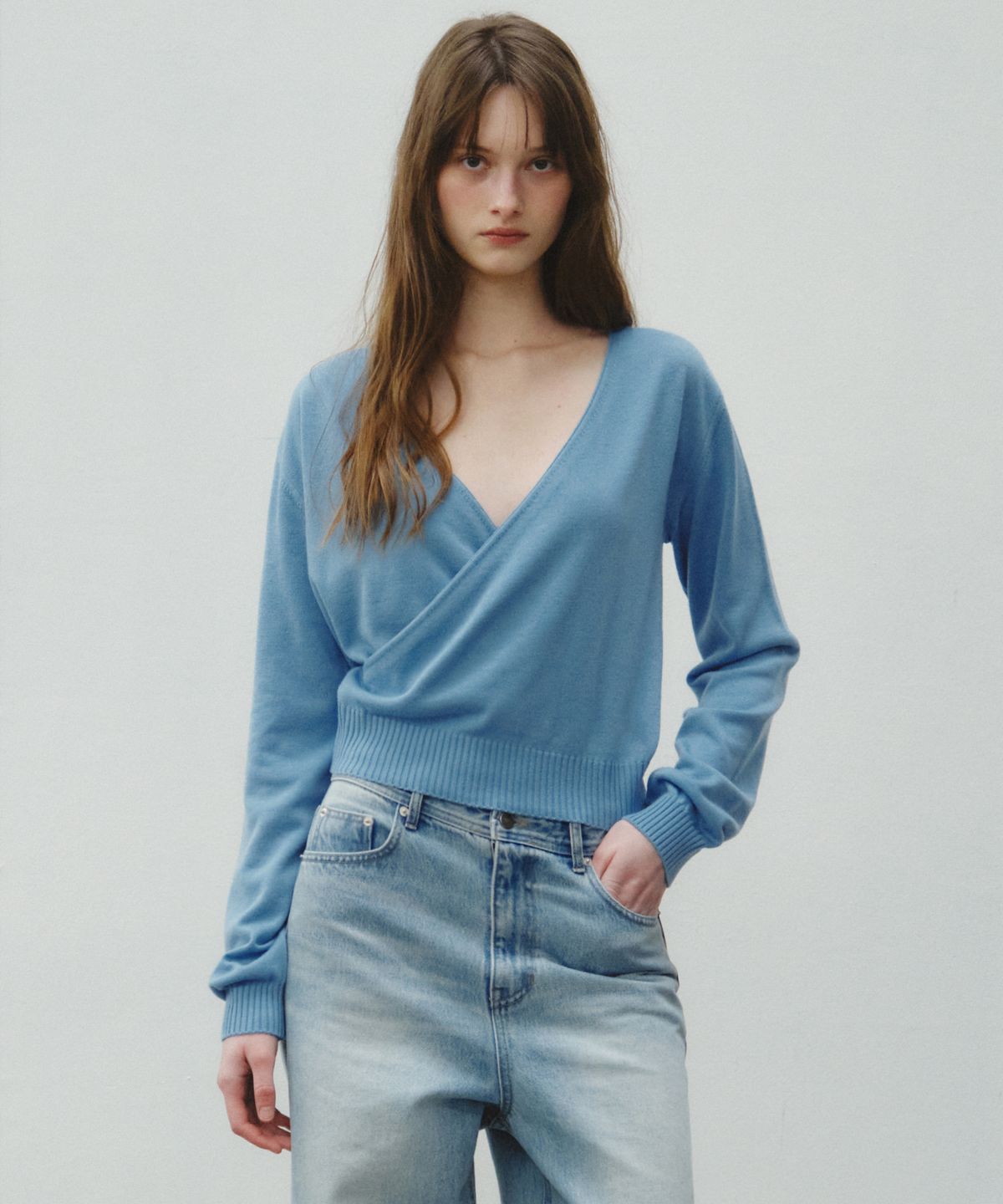씨타(CITTA) Wool Blended Pullover Wrap Knit_CTK263(Sky Blue)