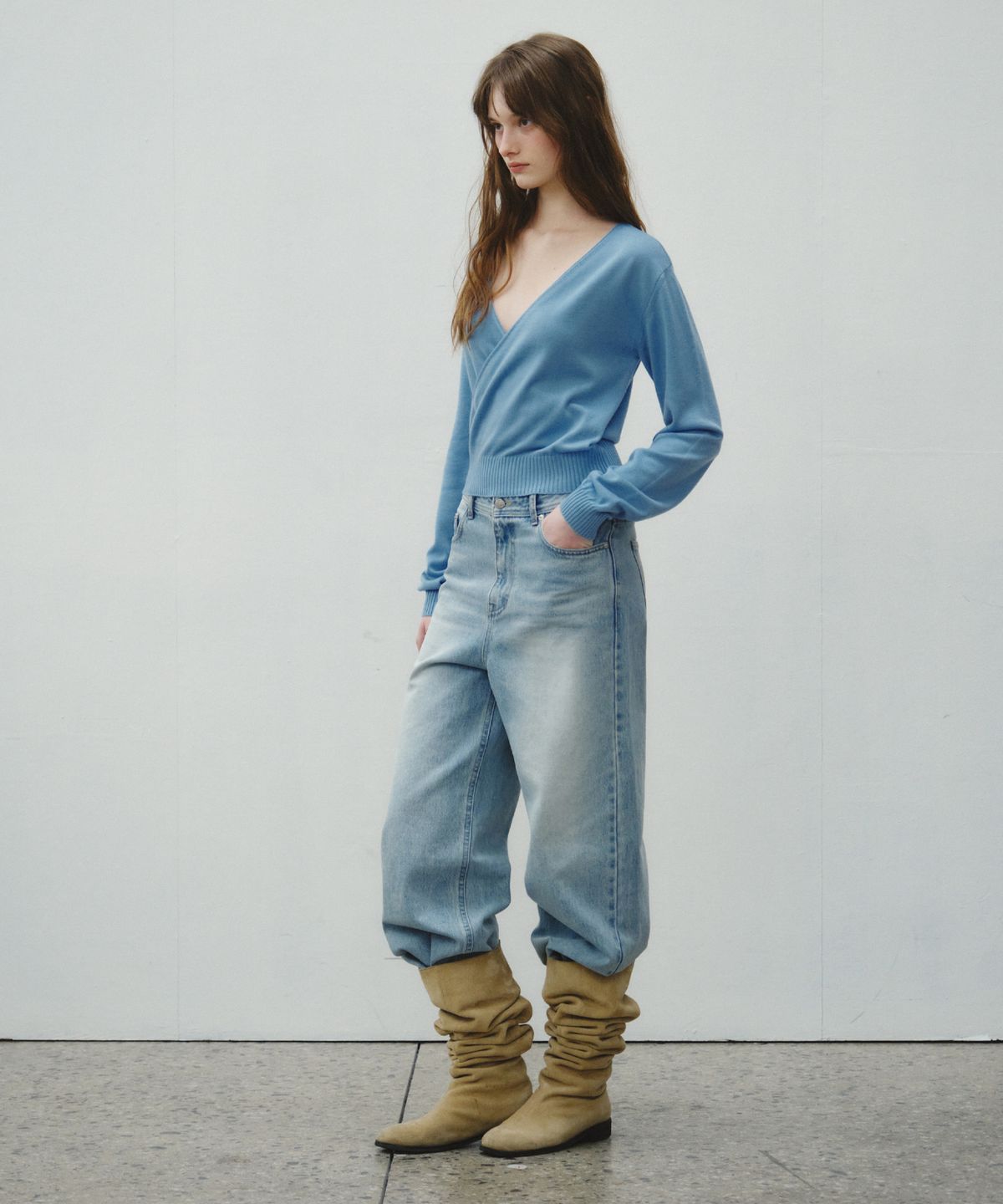 씨타(CITTA) Wool Blended Pullover Wrap Knit_CTK263(Sky Blue)