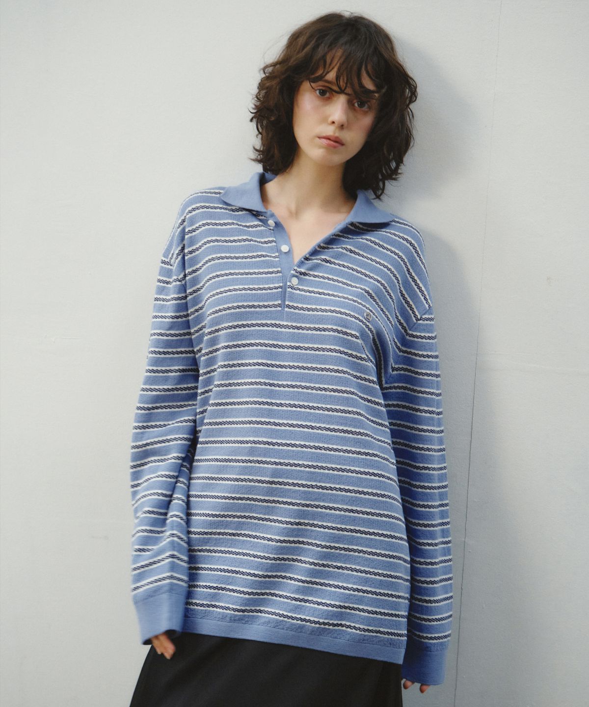 씨타(CITTA) Soft Loop Stripe Collar Knit_CTK265(Blue)