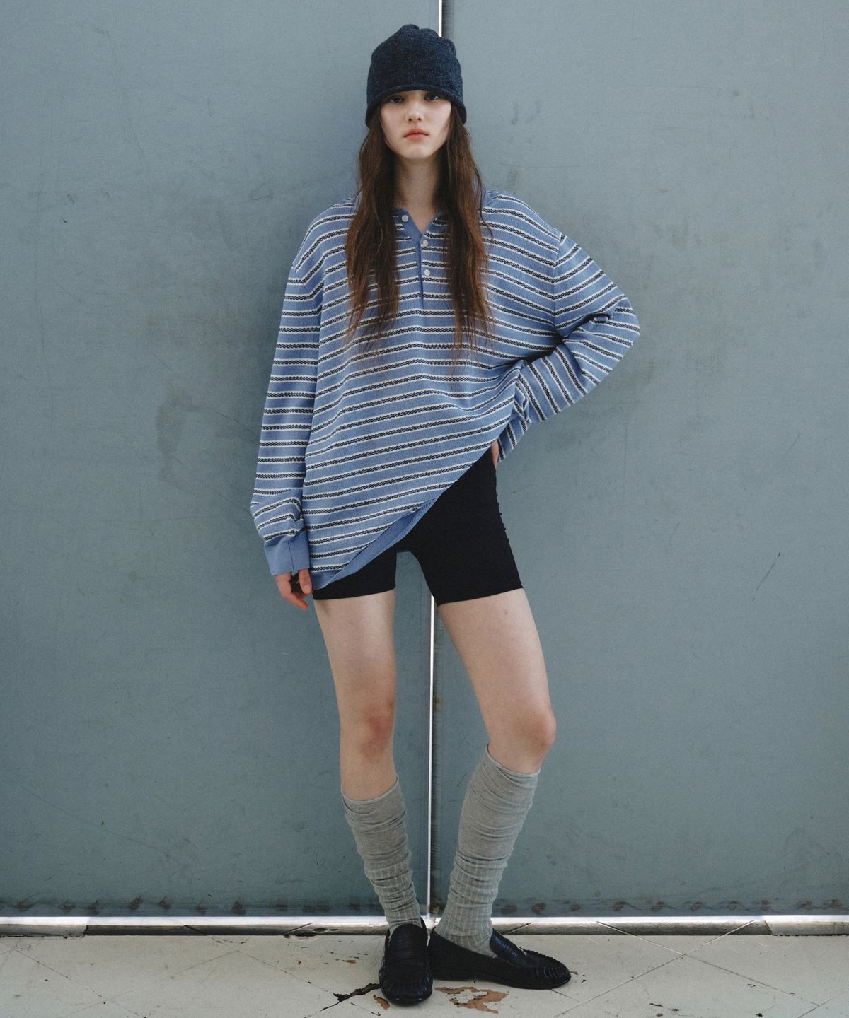 씨타(CITTA) Soft Loop Stripe Collar Knit_CTK265(Blue)