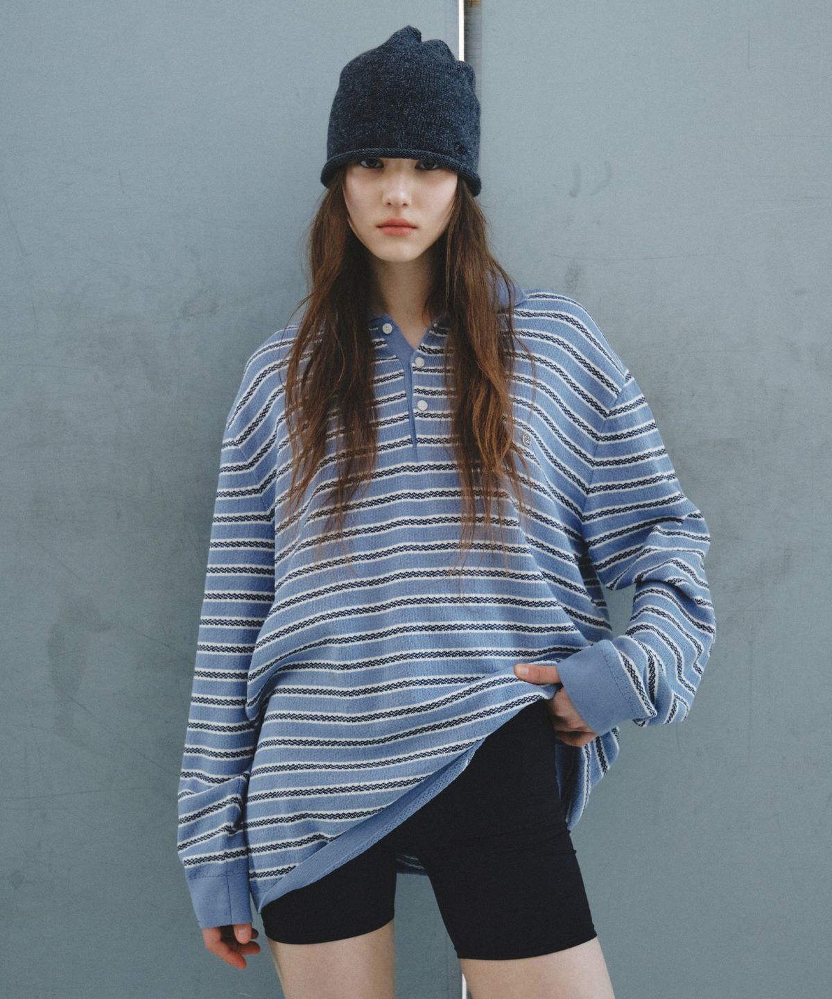 씨타(CITTA) Soft Loop Stripe Collar Knit_CTK265(Blue)