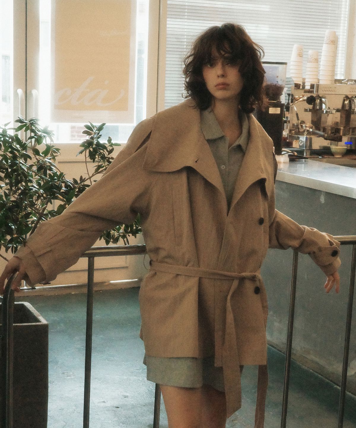 씨타(CITTA) Linen Blend High-neck Half Trench Coat_CTO152(Beige)