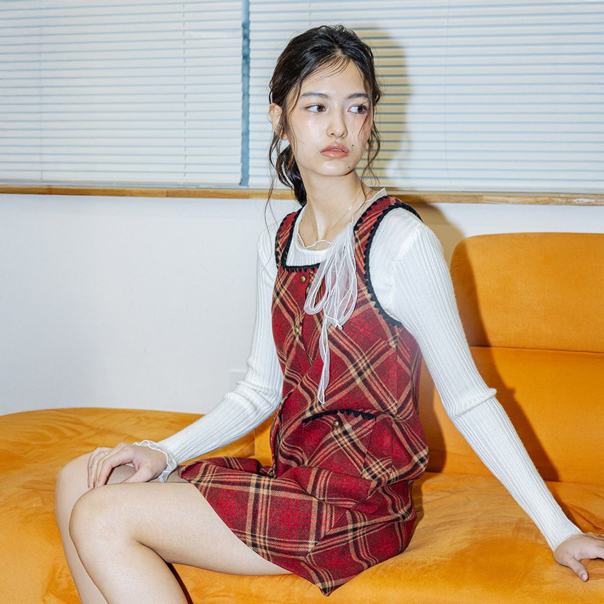 던드롭(DUNDROP) DD_Plaid button mini dress_RED
