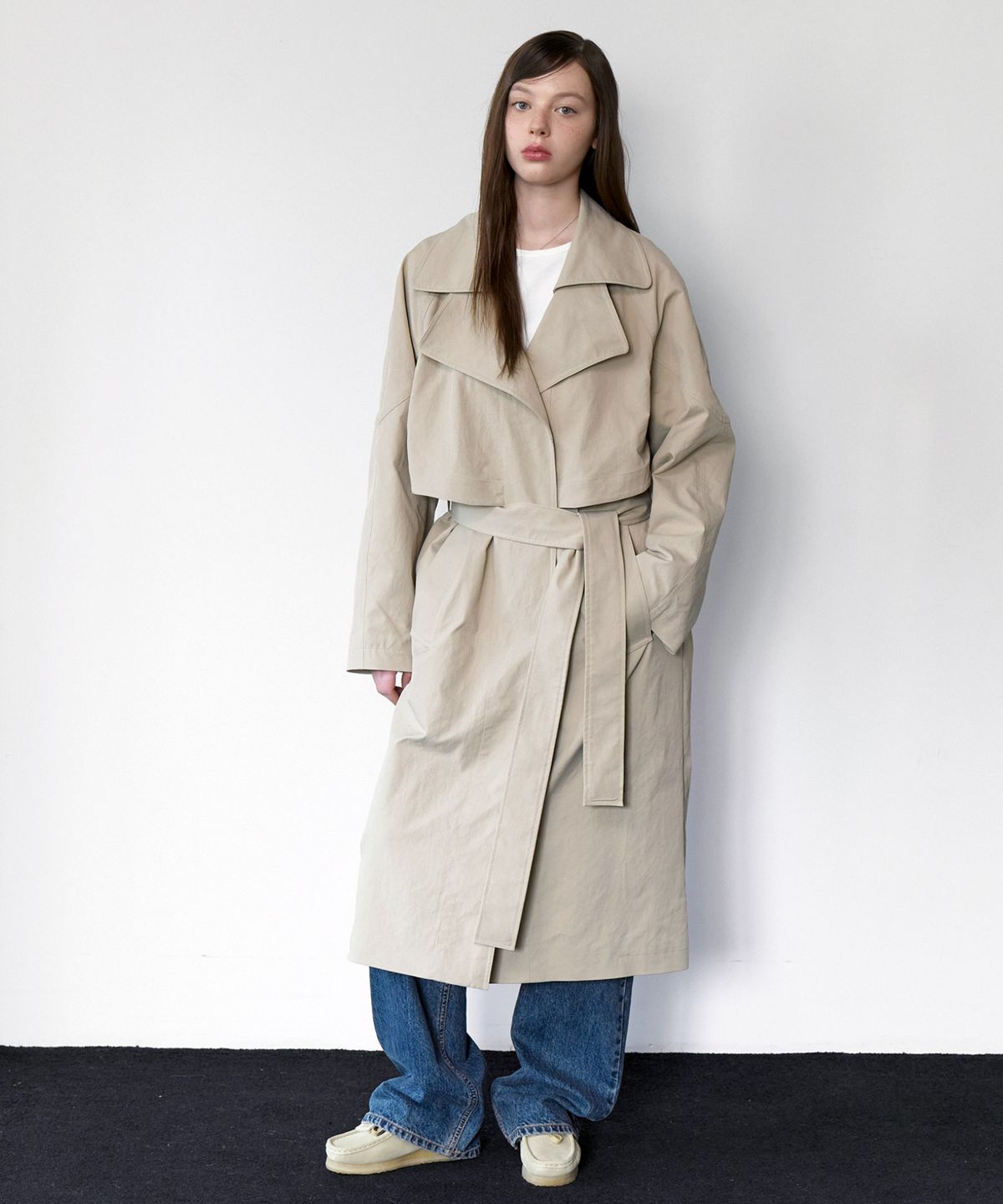 클루니(CLUNY) Bold wide collar trench coat - beige