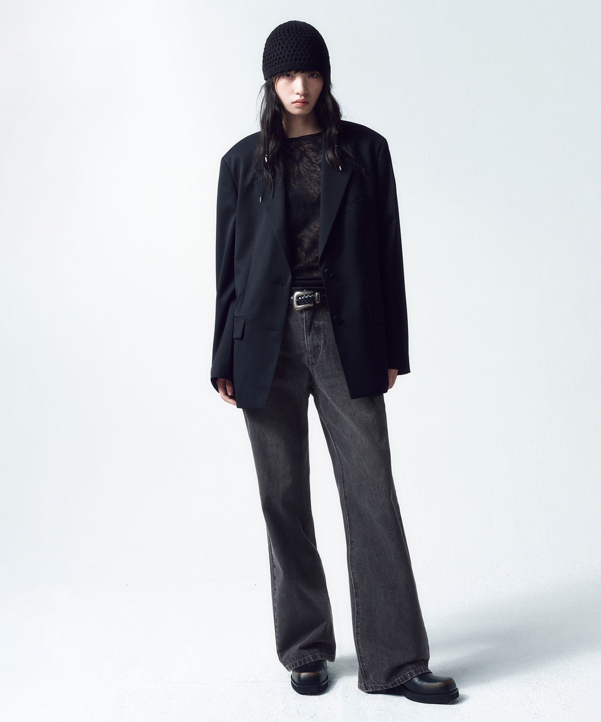 인사일런스 우먼(INSILENCE WOMEN) 웨스턴 세미 부츠컷 BLACK