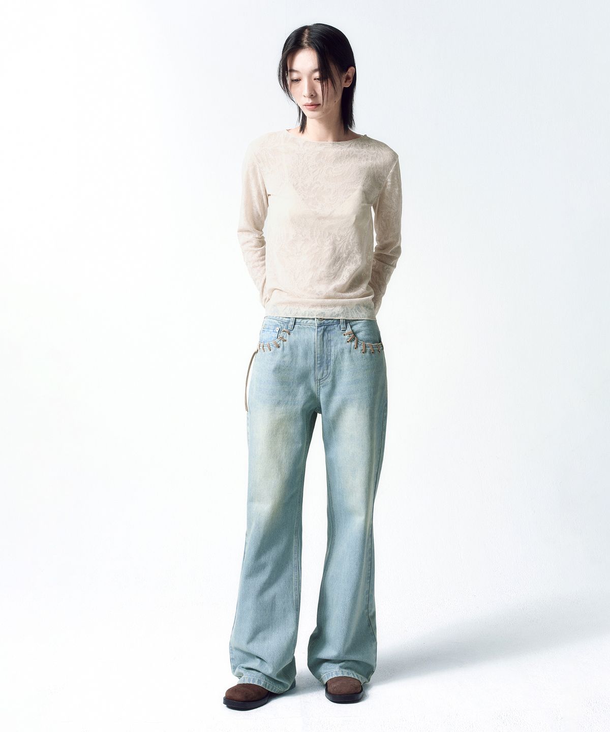 인사일런스 우먼(INSILENCE WOMEN) 웨스턴 세미 부츠컷 ASH BLUE
