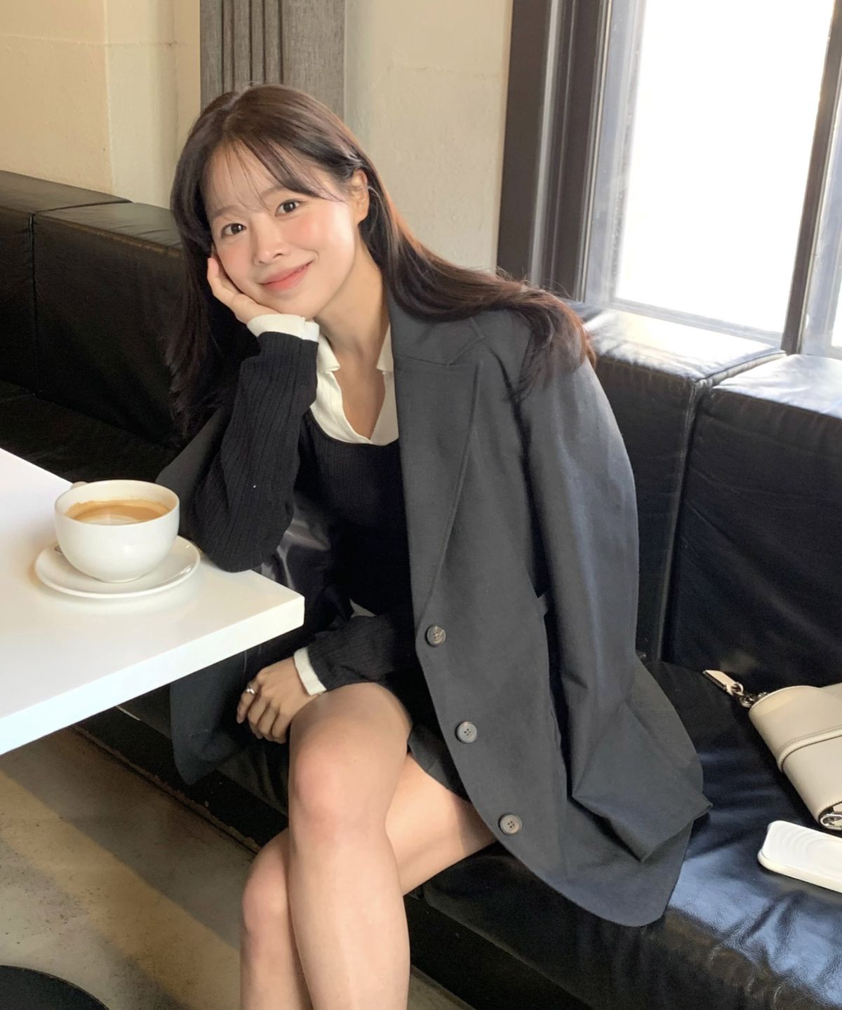 클루니(CLUNY) Minimal strap tailored jacket - charcoal navy