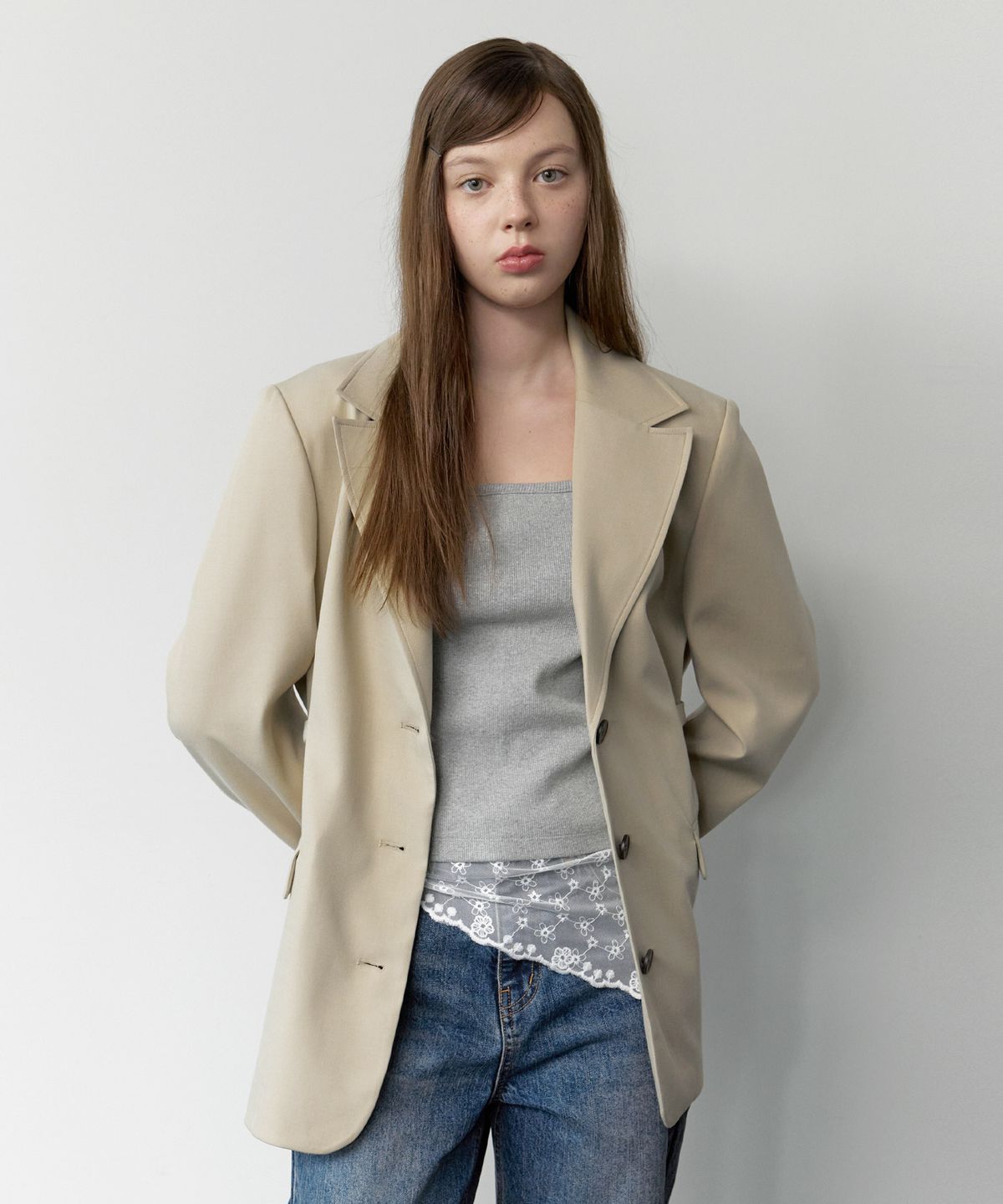 클루니(CLUNY) Minimal strap tailored jacket - beige