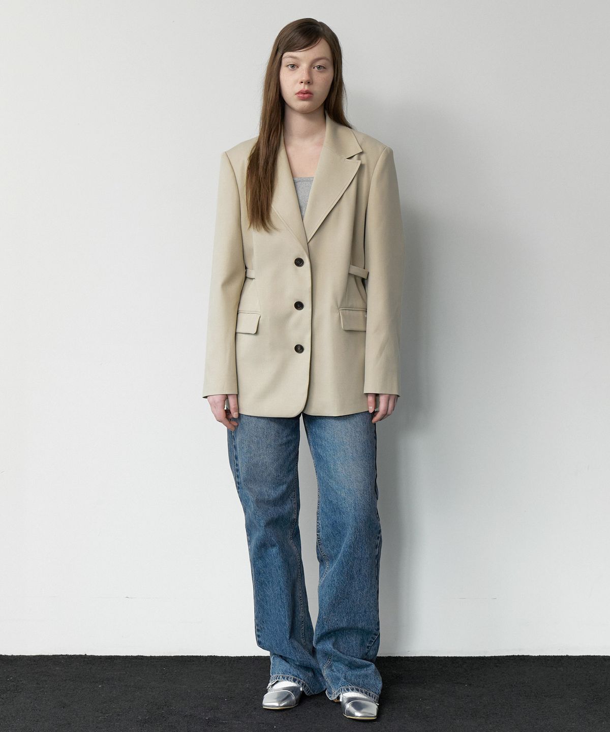 클루니(CLUNY) Minimal strap tailored jacket - beige