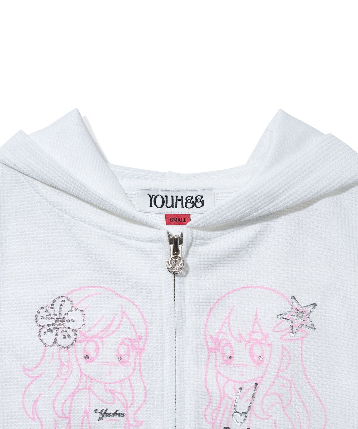유희(YOUHEE) YOUHEE FRIENDS GRAPHIC HOOD ZIP-UP_WHITE