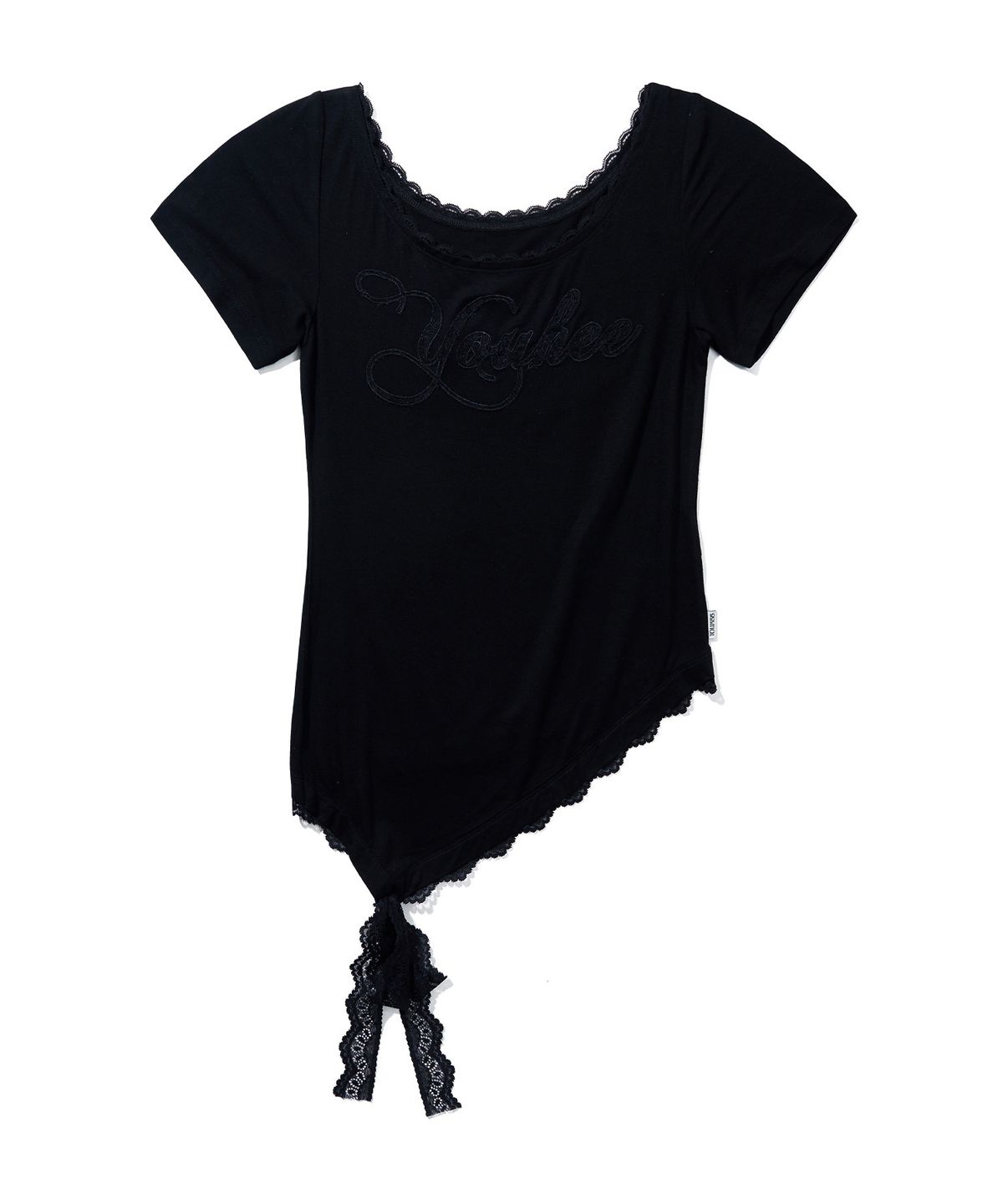 유희(YOUHEE) YOUHEE LACE UNBALANCE T-SHIRTS_BLACK