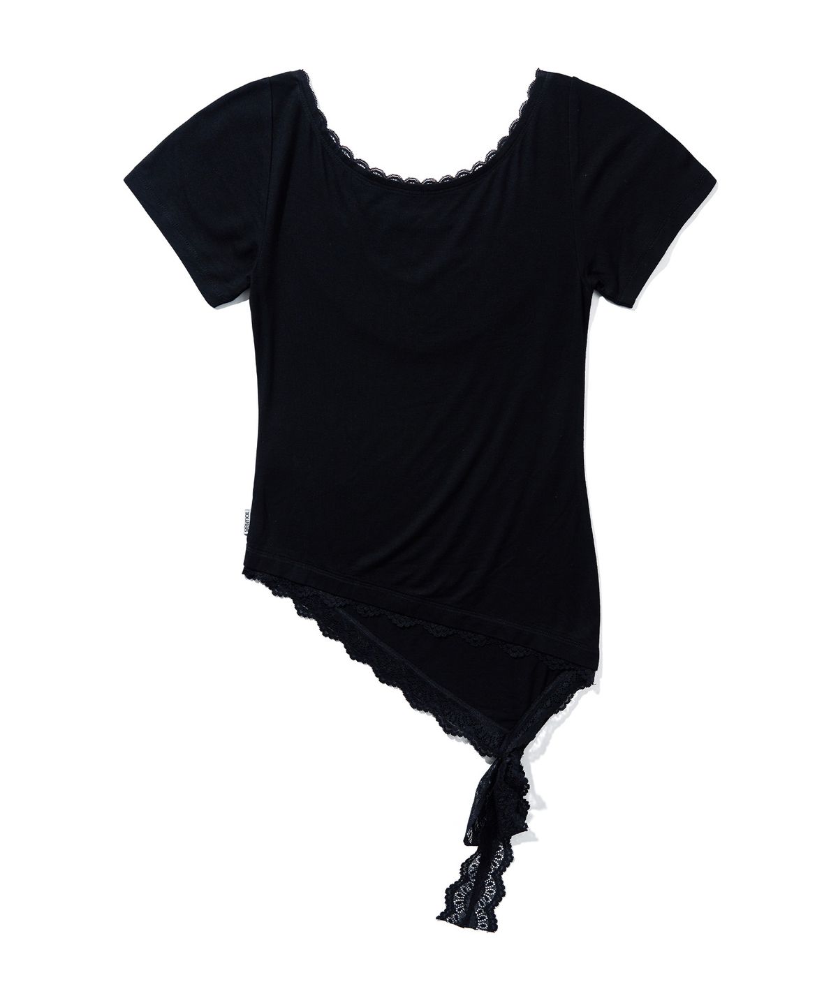 유희(YOUHEE) YOUHEE LACE UNBALANCE T-SHIRTS_BLACK