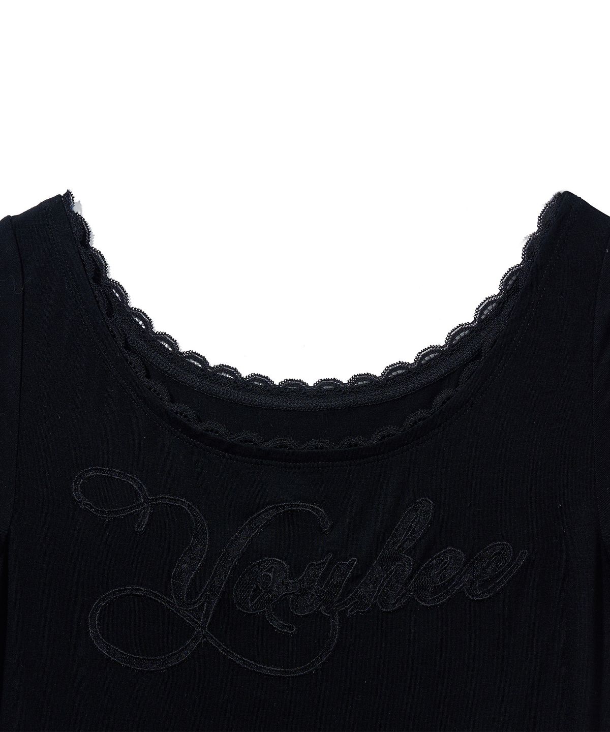 유희(YOUHEE) YOUHEE LACE UNBALANCE T-SHIRTS_BLACK