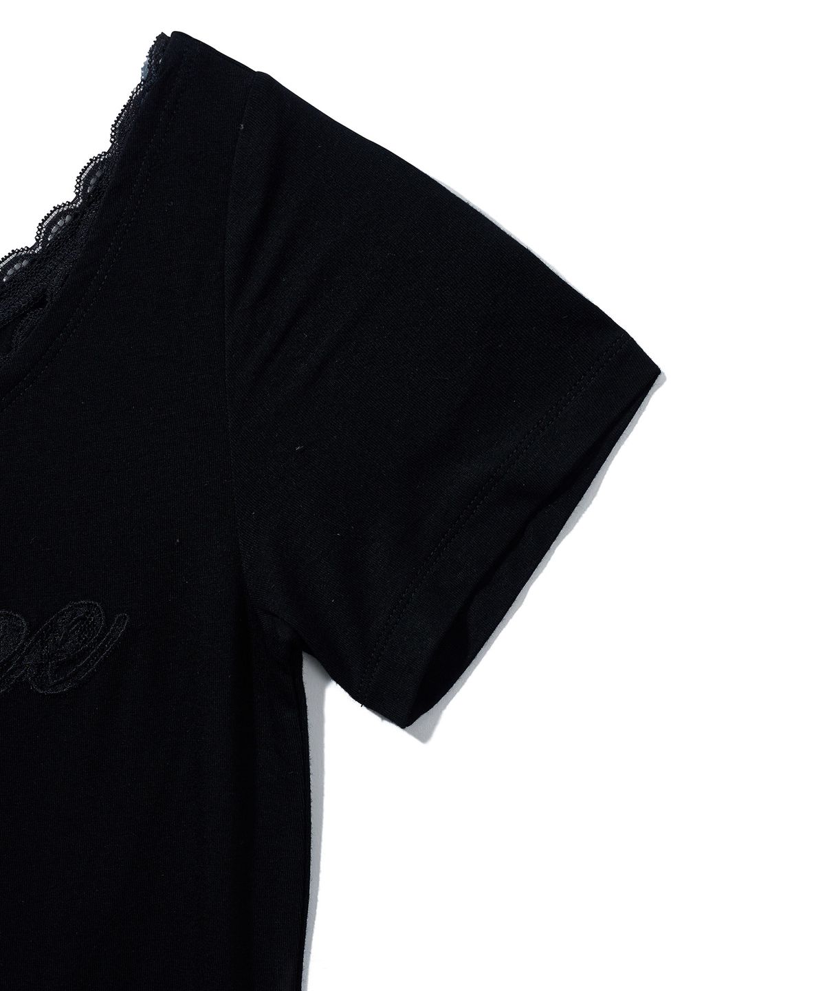 유희(YOUHEE) YOUHEE LACE UNBALANCE T-SHIRTS_BLACK