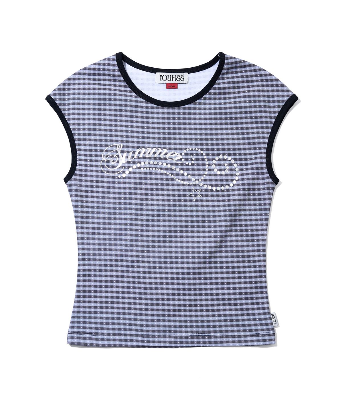 유희(YOUHEE) CHECK STAR PATTERN T-SHIRTS_BLACK
