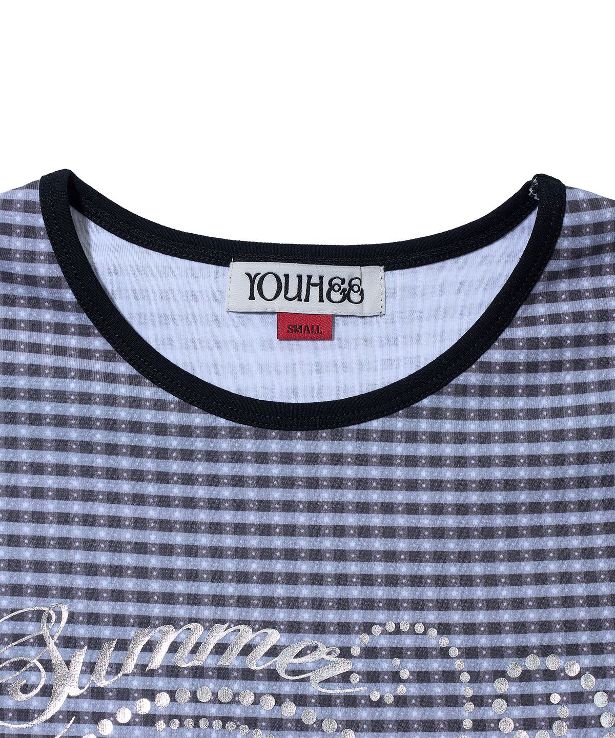 유희(YOUHEE) CHECK STAR PATTERN T-SHIRTS_BLACK