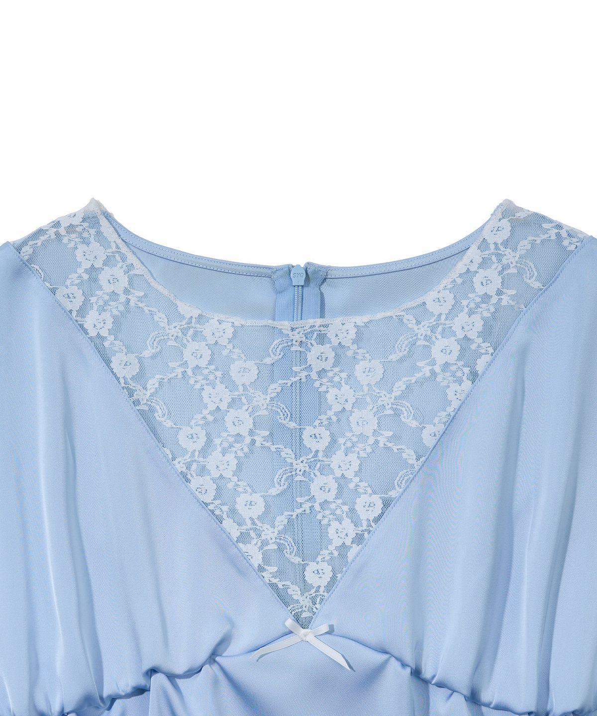 유희(YOUHEE) RIBBON LACE SHIRRING BLOUSE LIGHT_BLUE