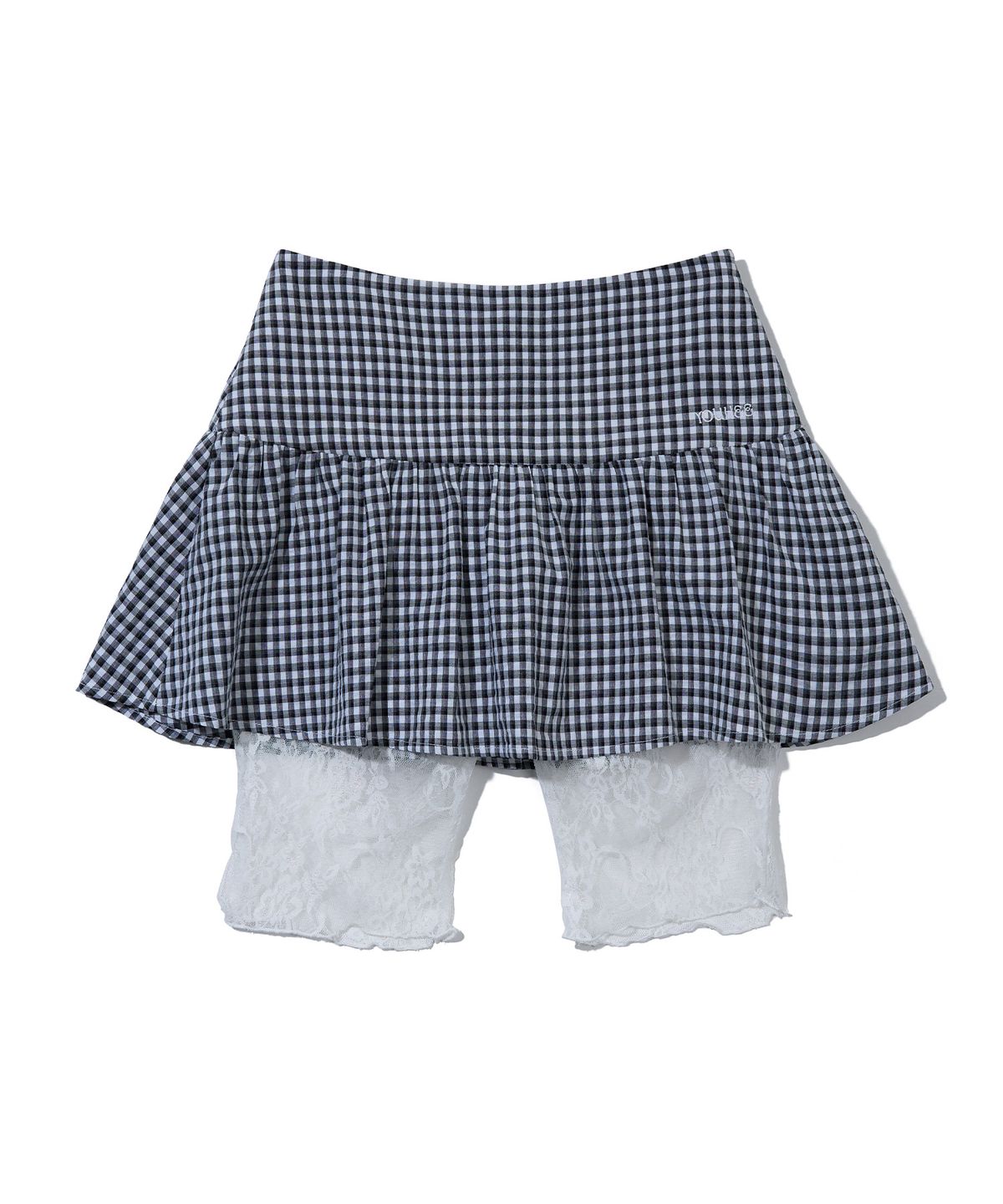 유희(YOUHEE) CHECK FRILL SKIRT LACE PANTS_BLACK