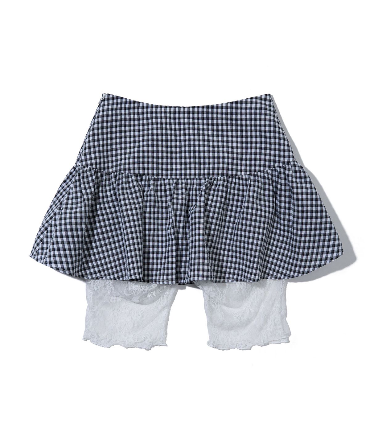 유희(YOUHEE) CHECK FRILL SKIRT LACE PANTS_BLACK