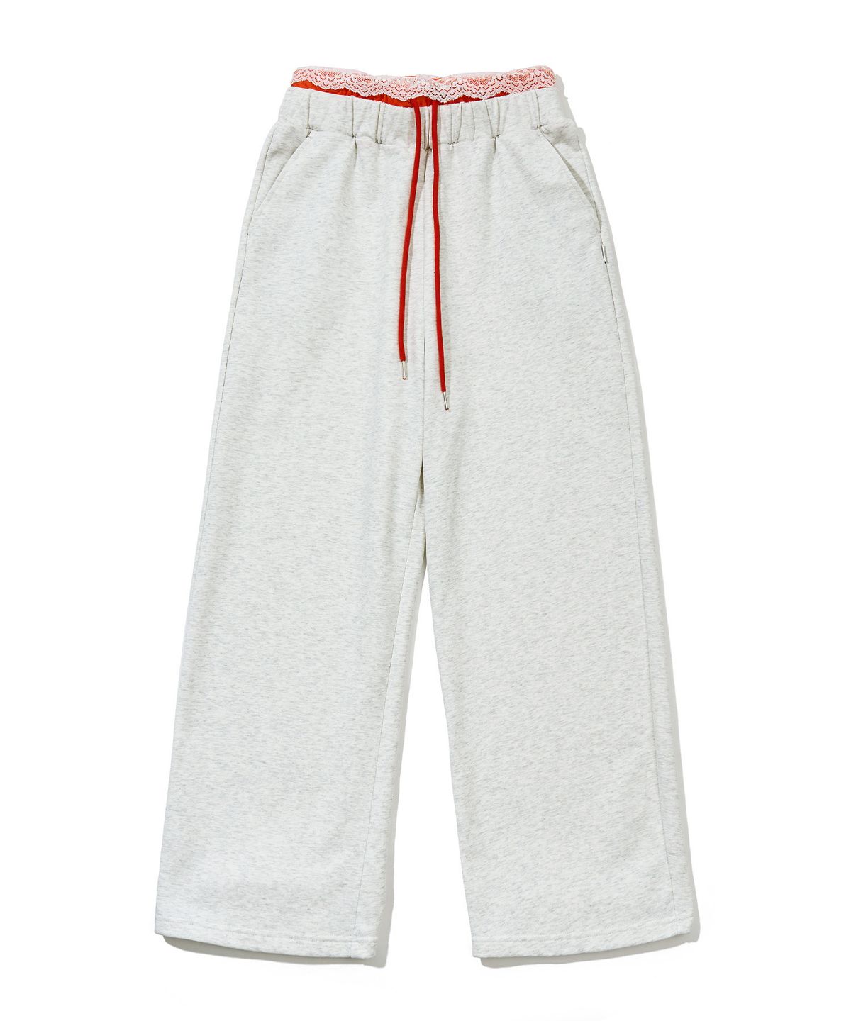 유희(YOUHEE) LACE LAYERED JERSEY PANTS_MELANGE GREY