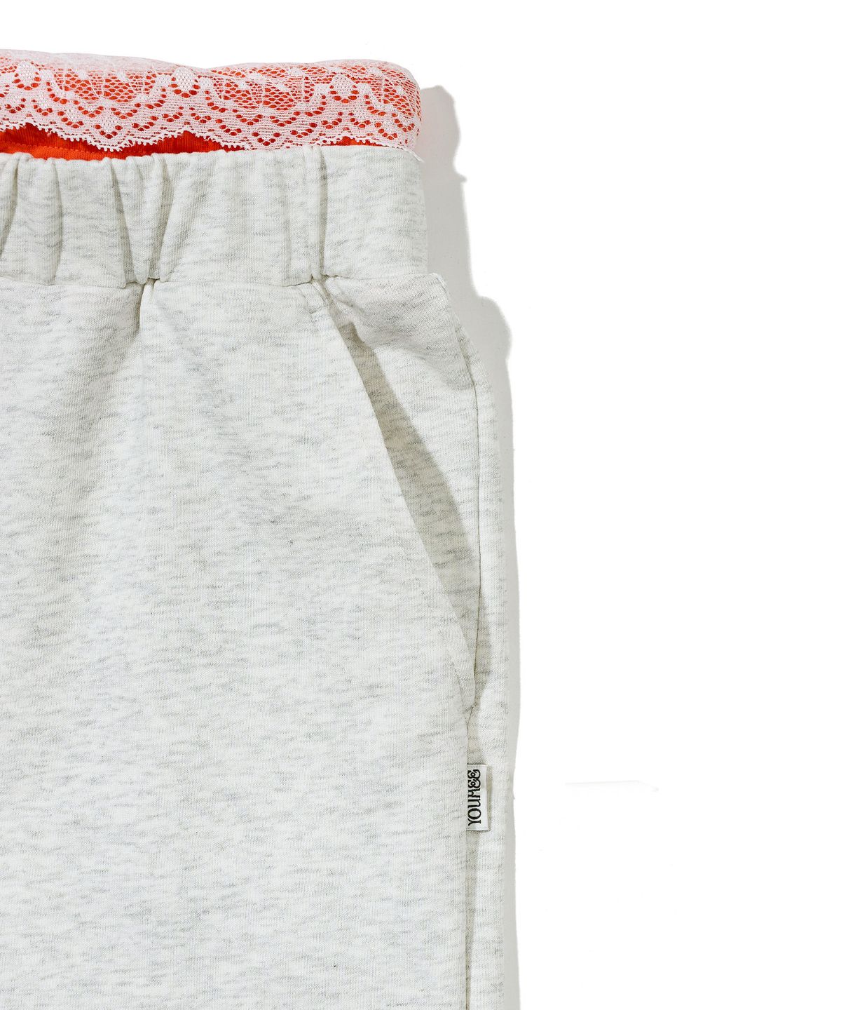 유희(YOUHEE) LACE LAYERED JERSEY PANTS_MELANGE GREY