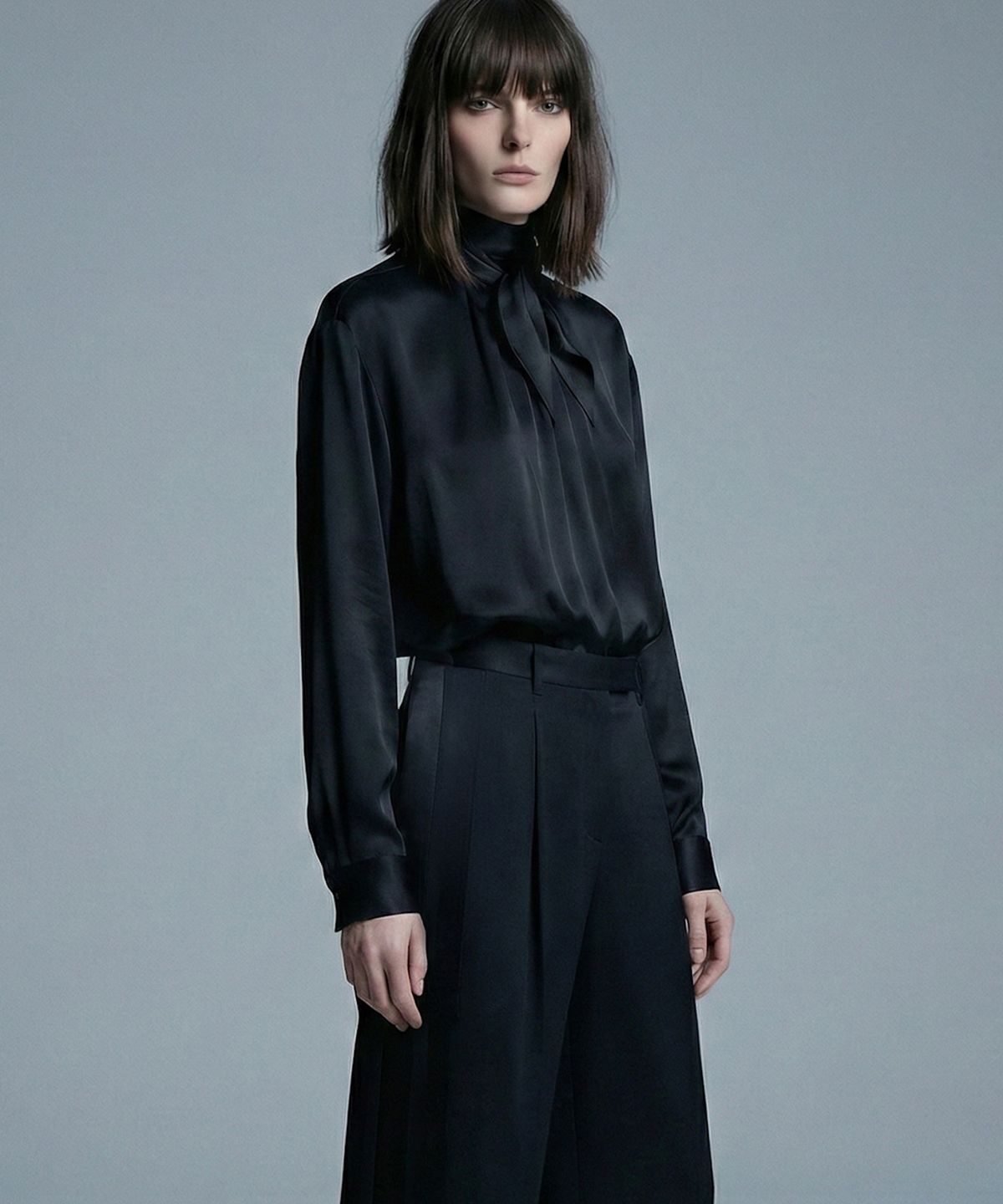 언티지(UNTAGE) 실크 하이넥 블라우스[Black(UNISEX)]_UTS-FS36