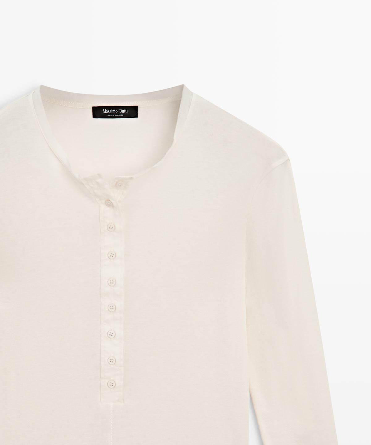 마시모두띠(MASSIMO DUTTI) 버튼 디테일 코튼 티셔츠