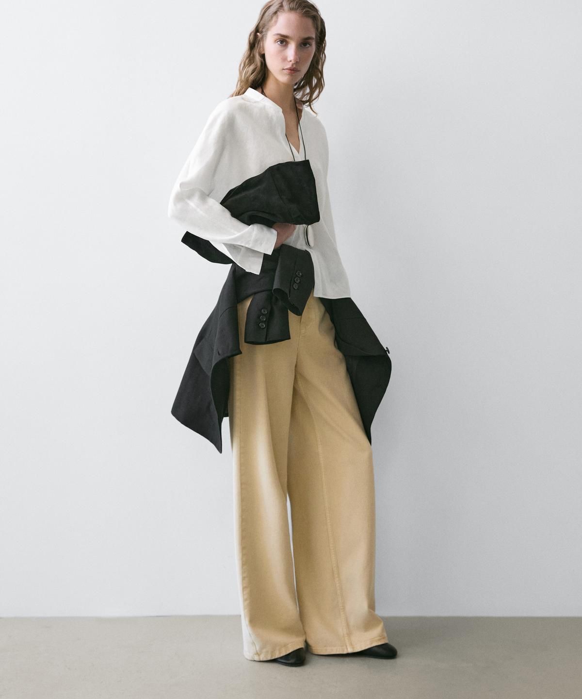 마시모두띠(MASSIMO DUTTI) 100% 린넨 스탠드 칼라 셔츠