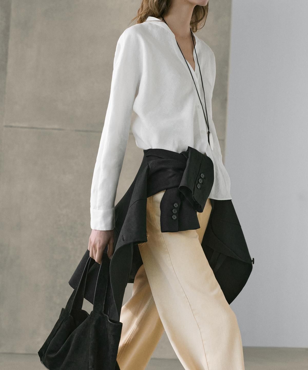 마시모두띠(MASSIMO DUTTI) 100% 린넨 스탠드 칼라 셔츠