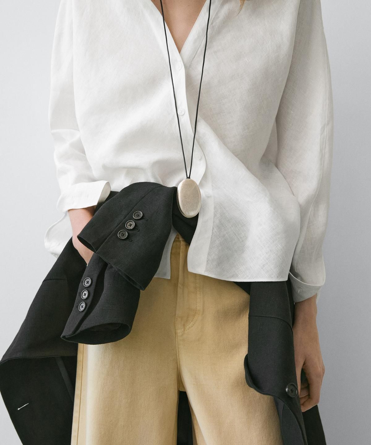 마시모두띠(MASSIMO DUTTI) 100% 린넨 스탠드 칼라 셔츠